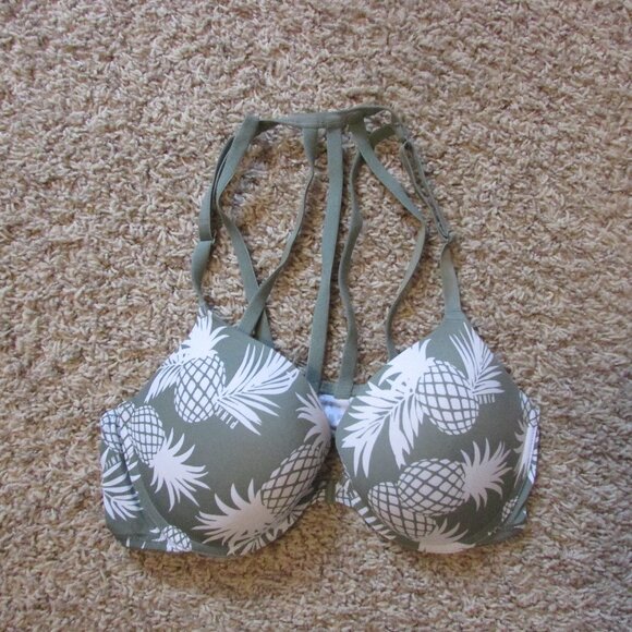 Victoria’s Secret Pink Wear Everywhere Push Up Bra 36C Pineapple Strappy Back - Picture 1 of 3